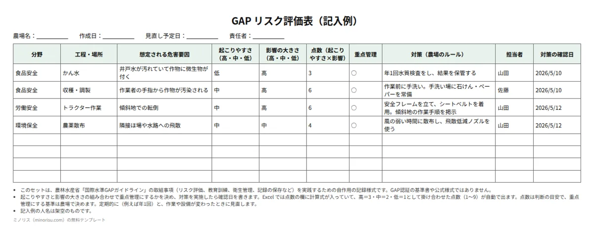 GAP 記録様式セットの記入例