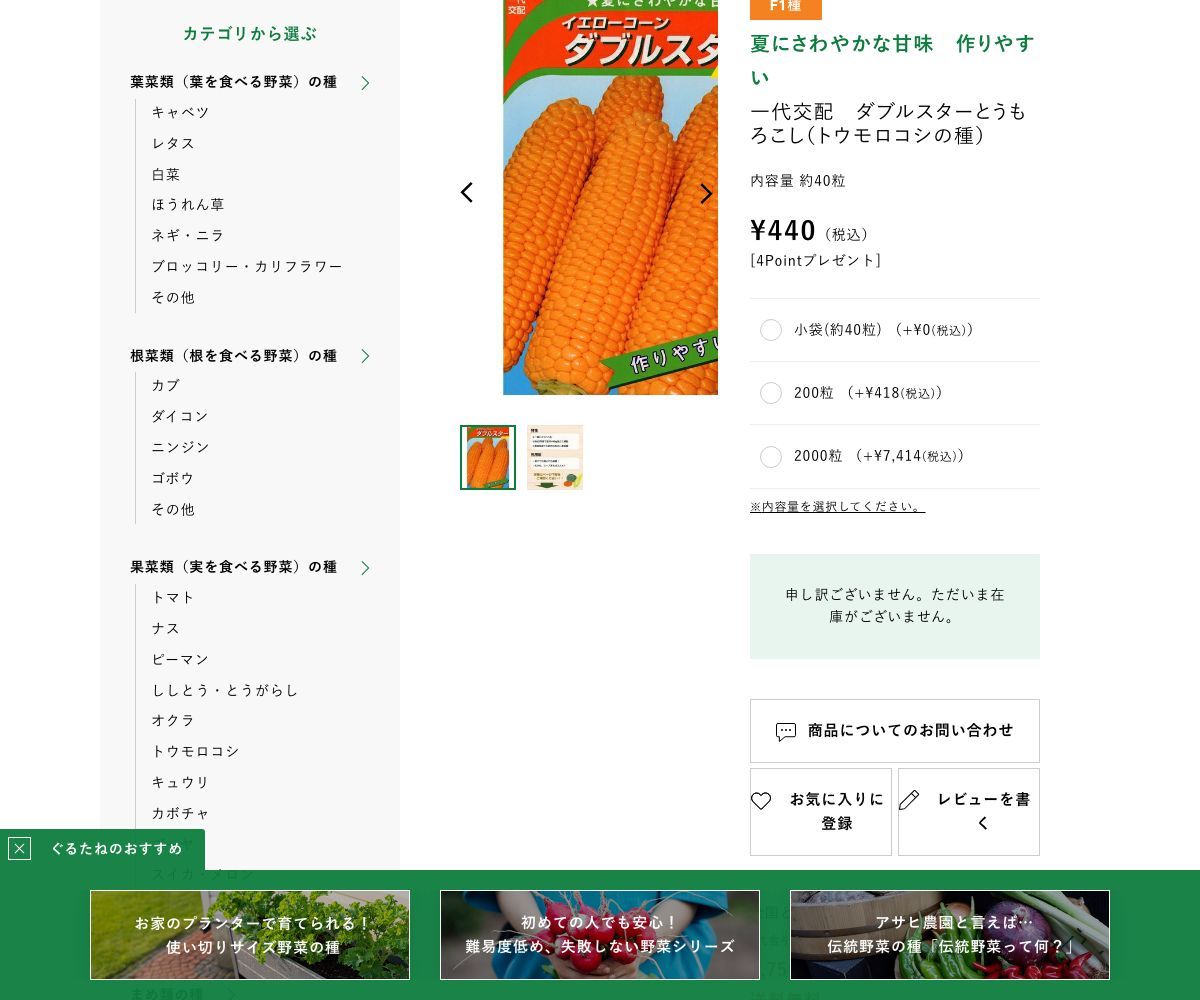一代交配 ダブルスターとうもろこし