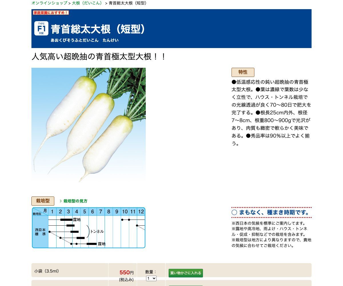 青首総太大根（短型）